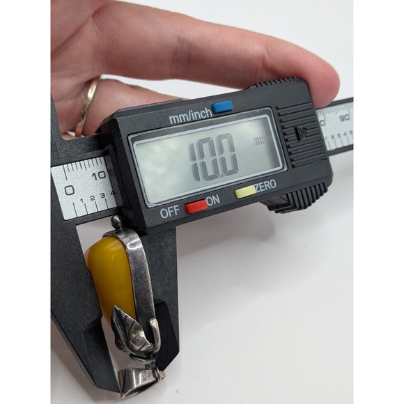 Art Nouveau Sterling Silver Butterscotch Egg Yolk Amber Pendant Leaf Pear Shaped - Picture 11 of 13